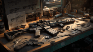 Arma em cima da mesa demonstrando a Mecânica das Armas